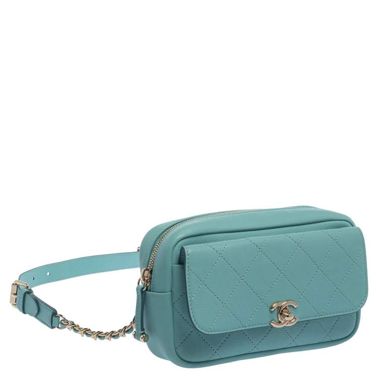 Pre Owned Chanel Light Blue Leather Casual Trip Waist Bag