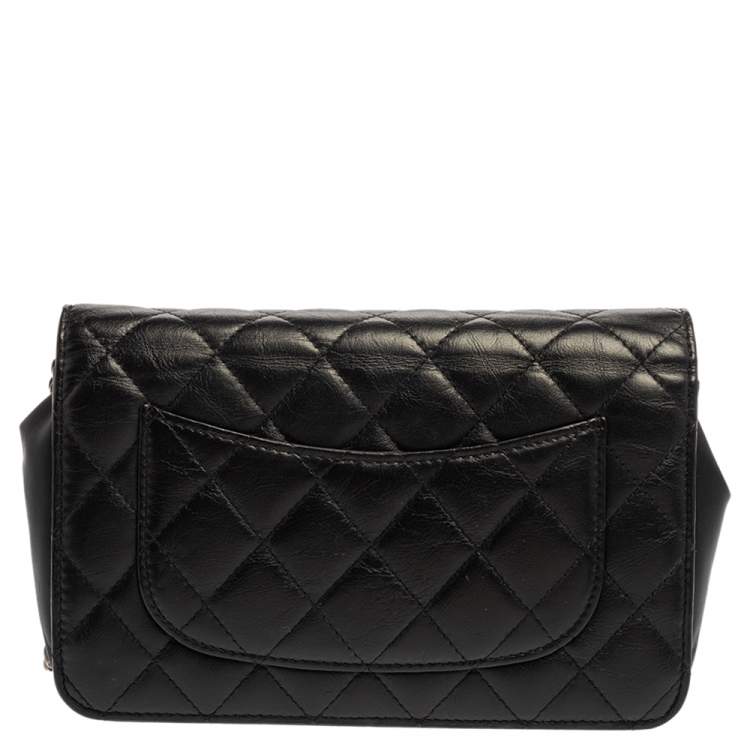 Pre Owned Chnael Black Aged Quilted Leather Lucky Charms 2.55 Reissue Wallet on Chain