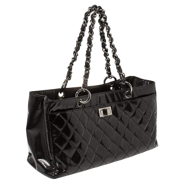 Pre Owned Chanel Dark Grey Quilted Patent Caviar Leather Reissue Tote