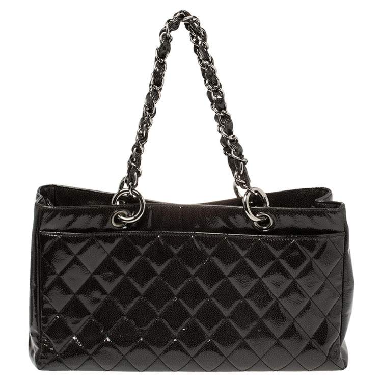 Pre Owned Chanel Dark Grey Quilted Patent Caviar Leather Reissue Tote
