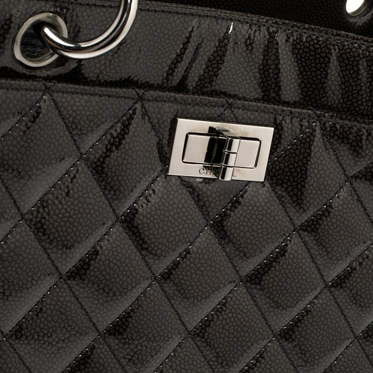 Pre Owned Chanel Dark Grey Quilted Patent Caviar Leather Reissue Tote