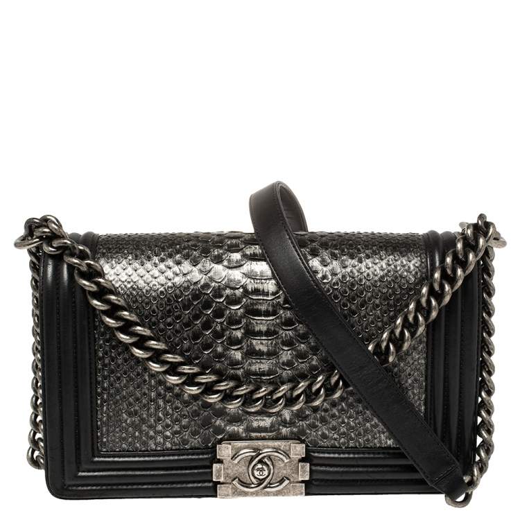 Chanel Black/Silver Python and Leather Medium Boy Flap Bag Chanel | The  Luxury Closet