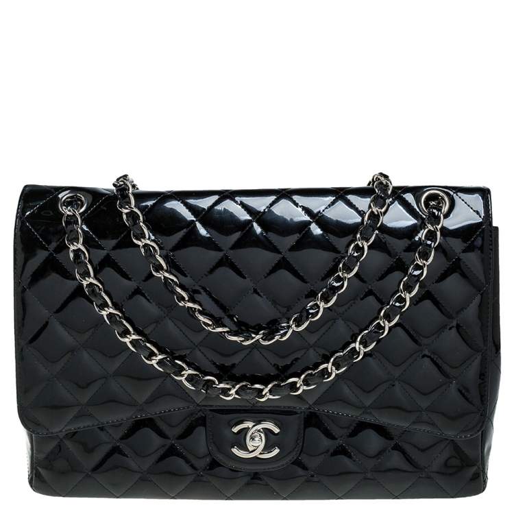Chanel Black Quilted Patent Leather Maxi Classic Single Flap Bag Chanel