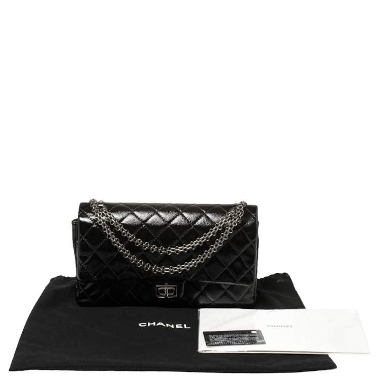 Pre Owned Chanel Black Quilted Glazed Caviar Leather Reissue 226 Double Flap Bag