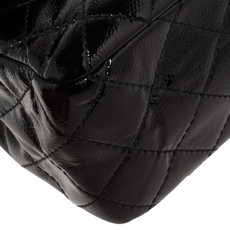 Pre Owned Chanel Black Quilted Glazed Caviar Leather Reissue 226 Double Flap Bag