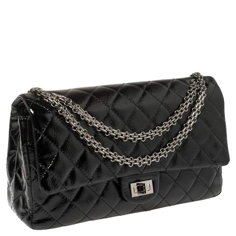 Pre Owned Chanel Black Quilted Glazed Caviar Leather Reissue 226 Double Flap Bag