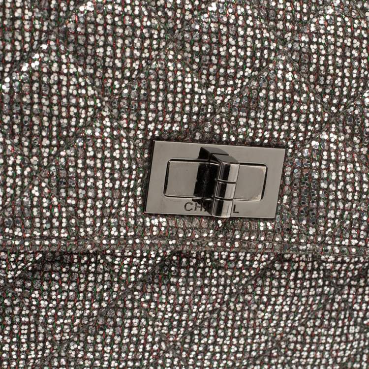 Pre Owned Chanel Silver Quilted Glitter Leather Reissue Flap Bag
