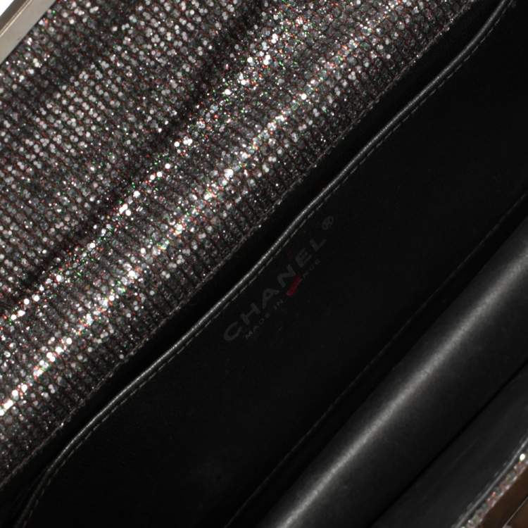 Pre Owned Chanel Silver Quilted Glitter Leather Reissue Flap Bag
