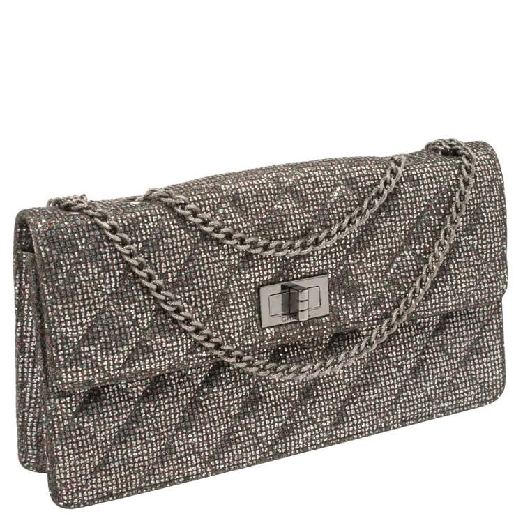 Pre Owned Chanel Silver Quilted Glitter Leather Reissue Flap Bag