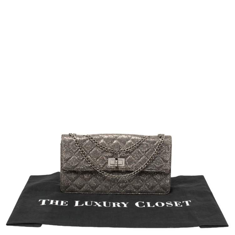 Pre Owned Chanel Silver Quilted Glitter Leather Reissue Flap Bag