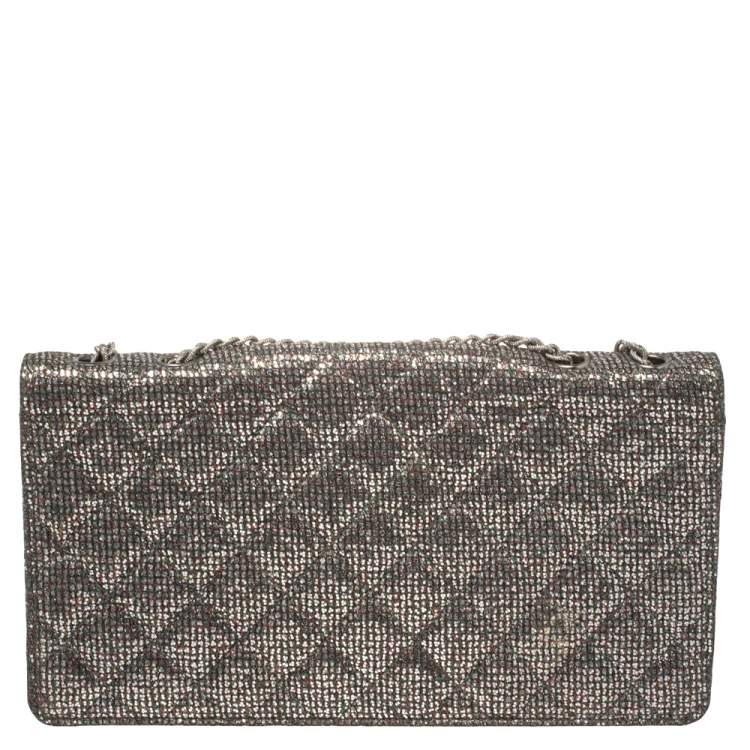 Pre Owned Chanel Silver Quilted Glitter Leather Reissue Flap Bag