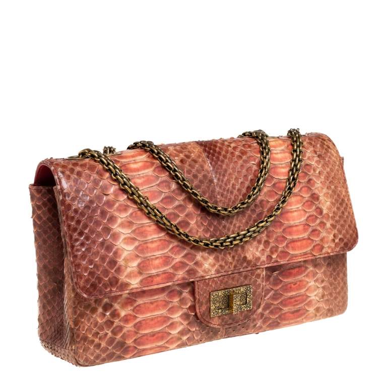 Pre Owned Chanel Ombre Red Python 2.55 Reissue Classic 226 Flap Bag