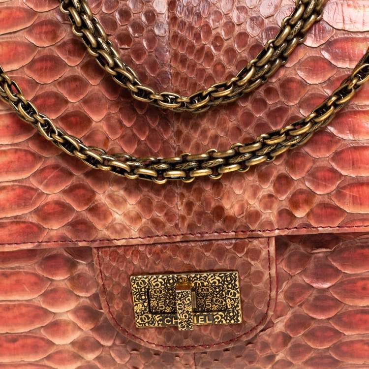 Pre Owned Chanel Ombre Red Python 2.55 Reissue Classic 226 Flap Bag
