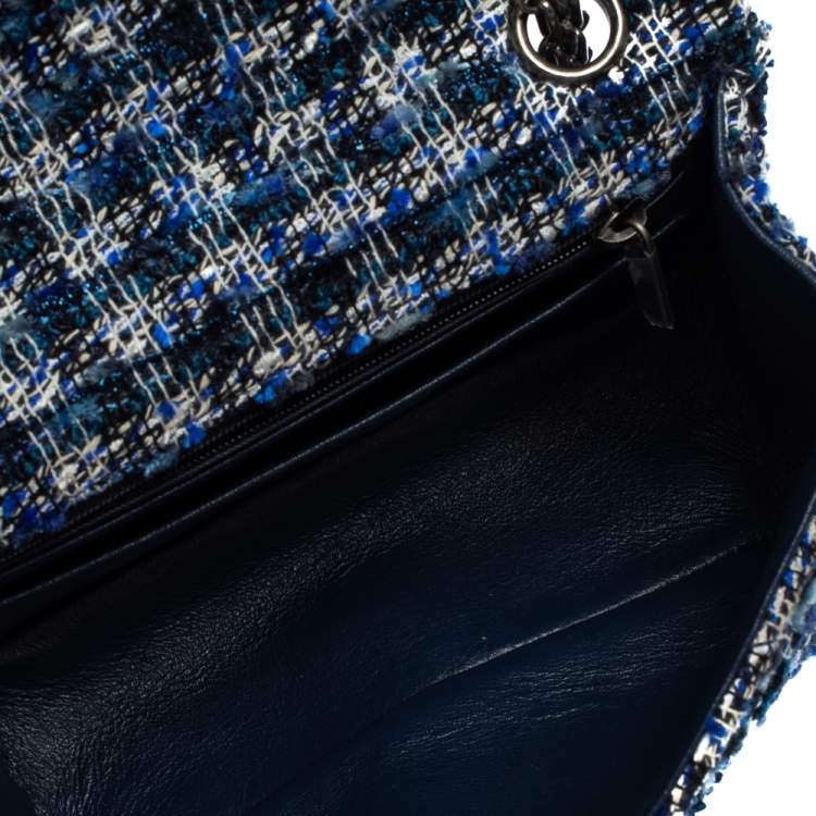 Pre Owned Chanel Blue/White Quilted Tweed Reissue 2.55 Classic 224 Flap Bag