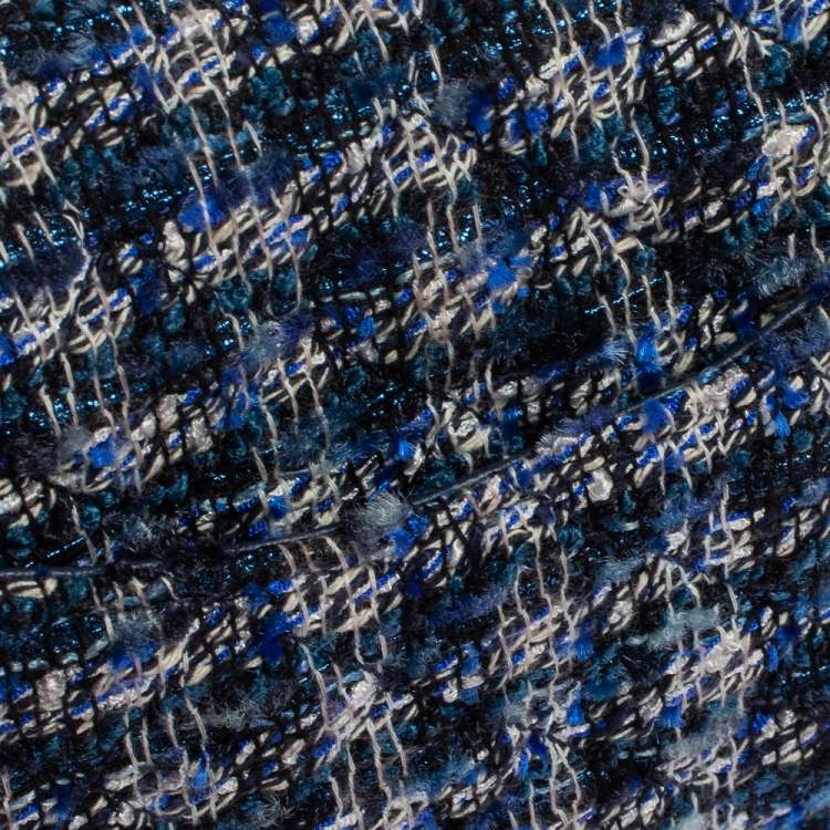 Pre Owned Chanel Blue/White Quilted Tweed Reissue 2.55 Classic 224 Flap Bag
