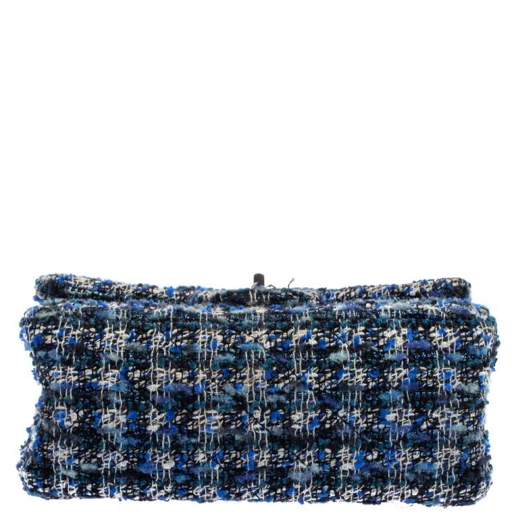 Pre Owned Chanel Blue/White Quilted Tweed Reissue 2.55 Classic 224 Flap Bag