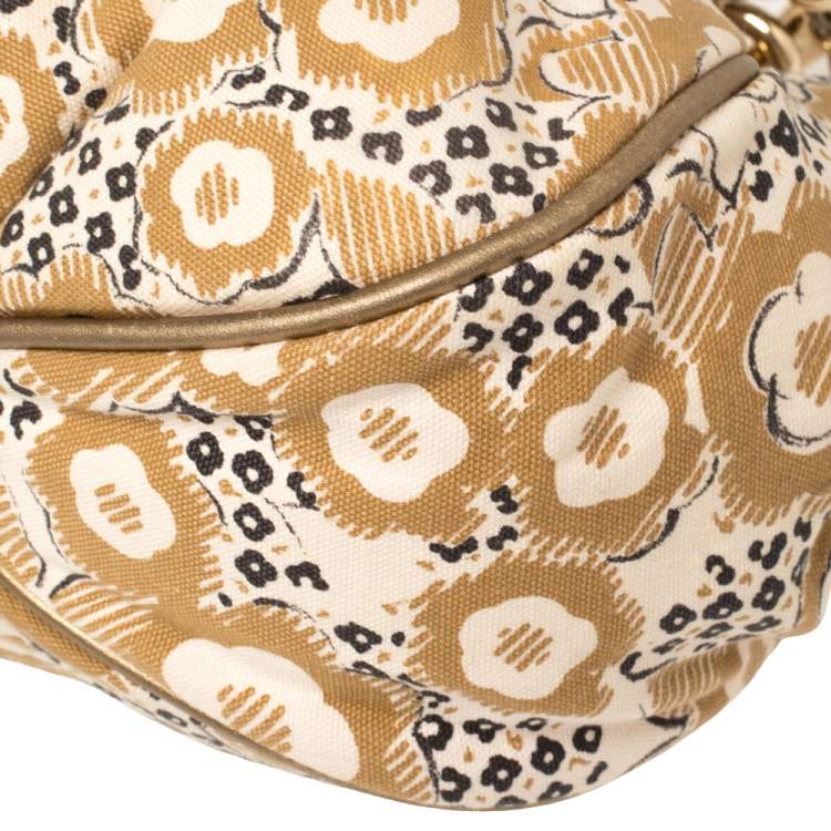 Pre Owned Chanel Tan/Beige Printed Canvas Metal Handle Hobo