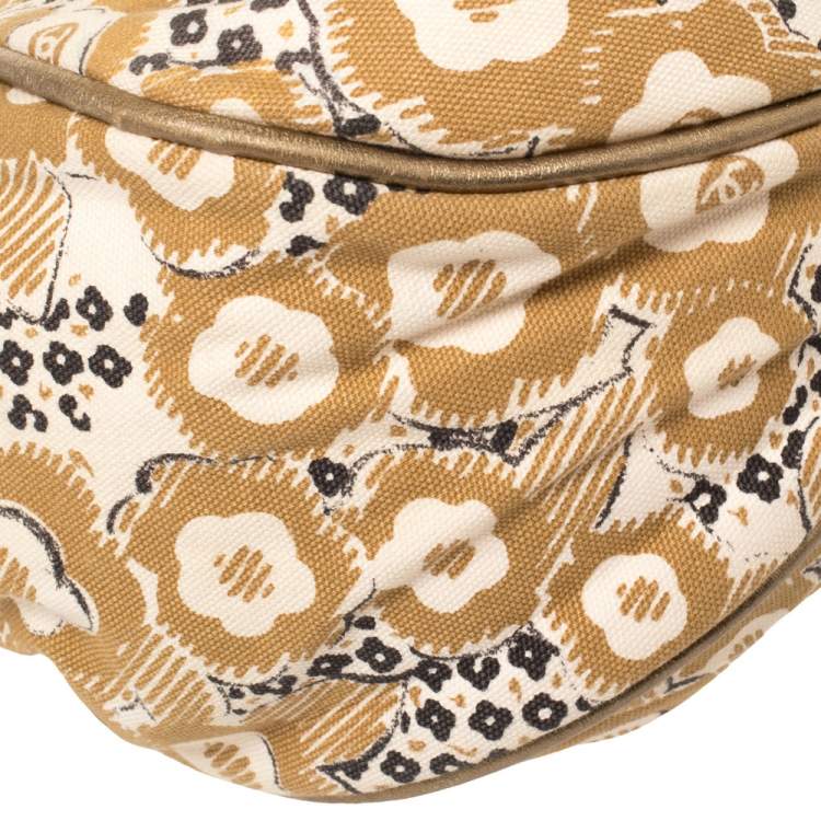 Pre Owned Chanel Tan/Beige Printed Canvas Metal Handle Hobo