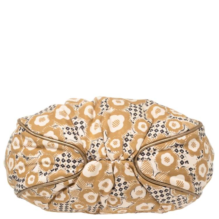 Pre Owned Chanel Tan/Beige Printed Canvas Metal Handle Hobo