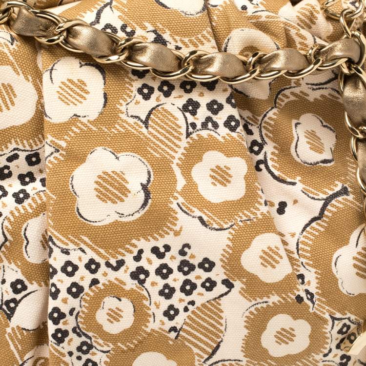Pre Owned Chanel Tan/Beige Printed Canvas Metal Handle Hobo