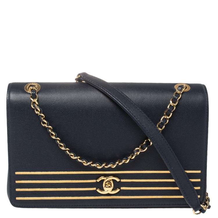 Chanel Navy Blue Caviar Leather Captain Gold Flap Bag Chanel | The Luxury  Closet