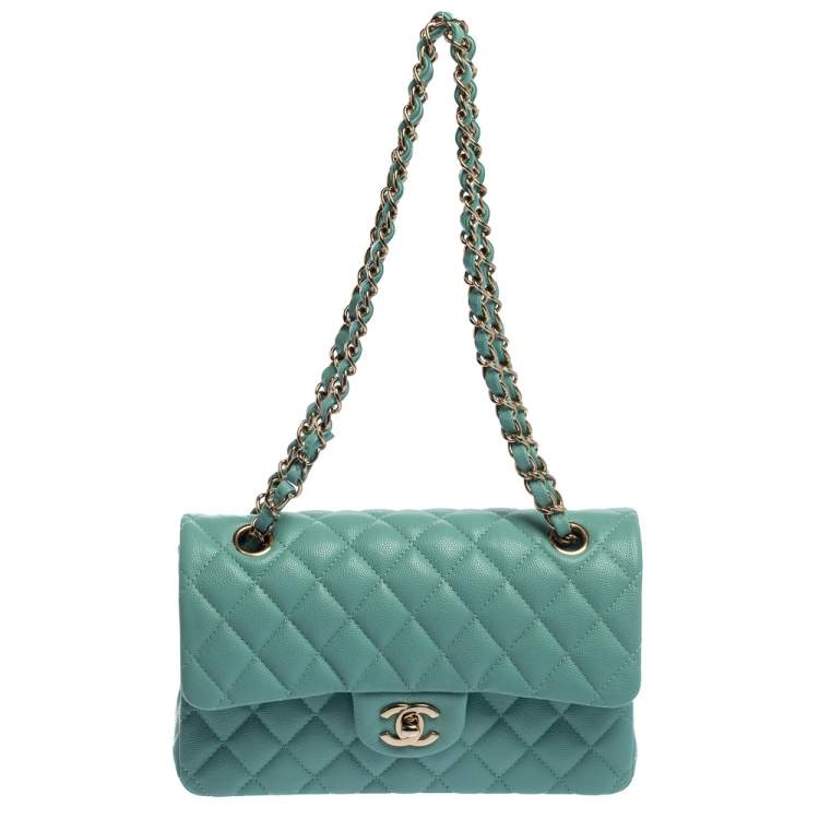 Chanel Aqua Green Quilted Leather Classic Small Double Flap Bag