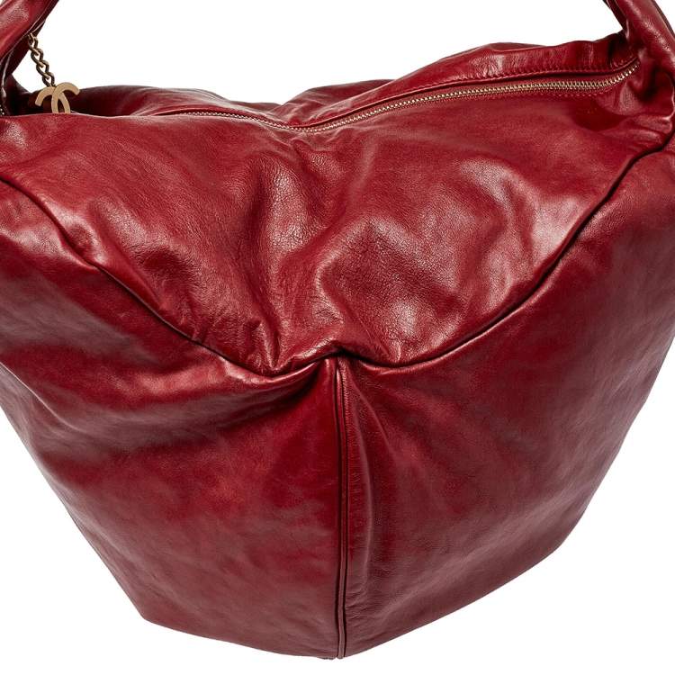 Pre Owned Chanel Dark Red Leather Rock and Chain Hobo