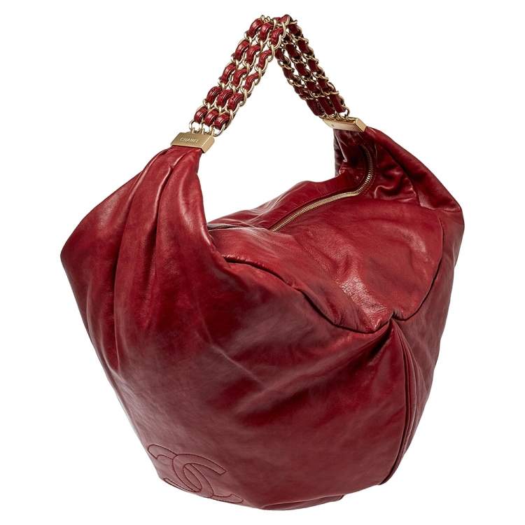 Pre Owned Chanel Dark Red Leather Rock and Chain Hobo