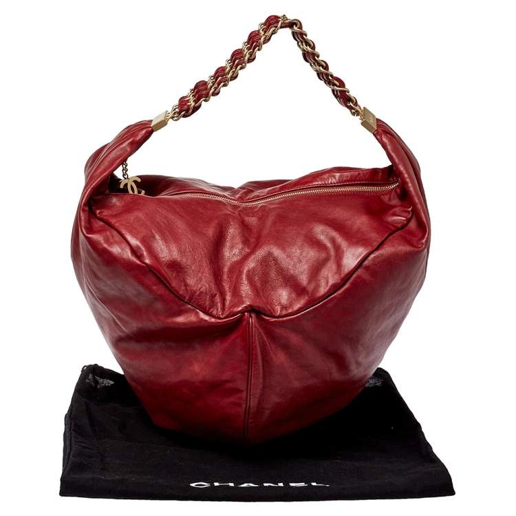 Pre Owned Chanel Dark Red Leather Rock and Chain Hobo