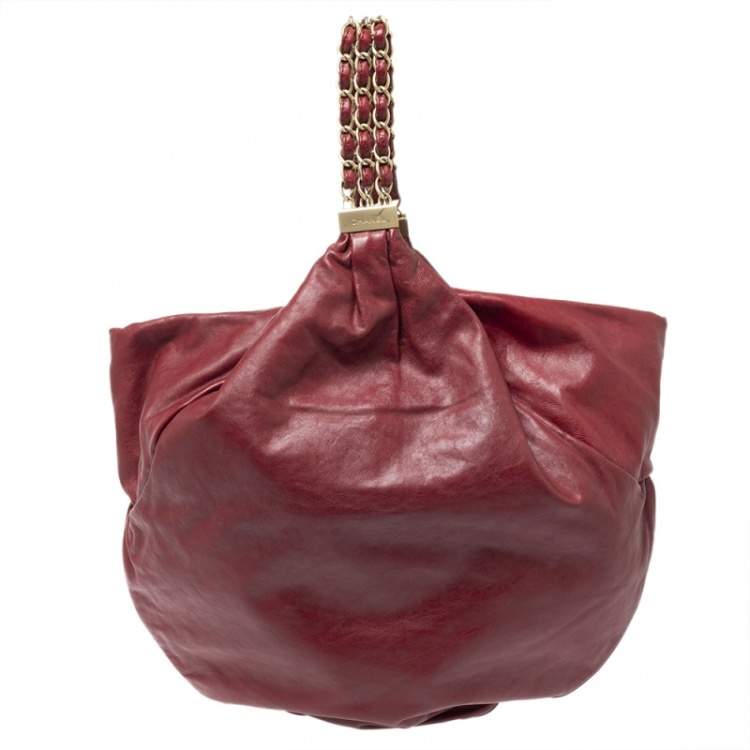 Pre Owned Chanel Dark Red Leather Rock and Chain Hobo