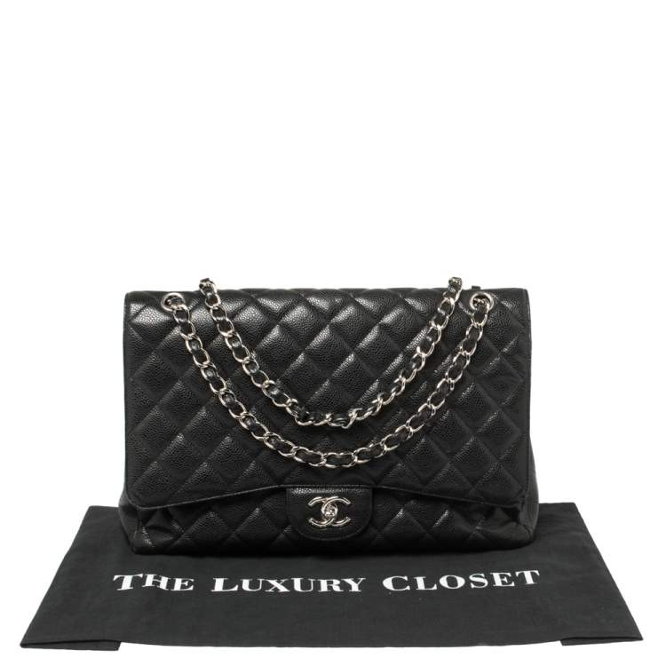 Pre Owned Chanel Black Quilted Caviar Leather Maxi Classic Single Flap Bag