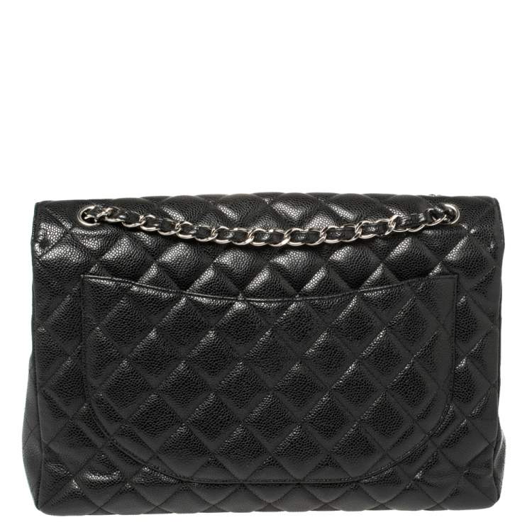 Pre Owned Chanel Black Quilted Caviar Leather Maxi Classic Single Flap Bag