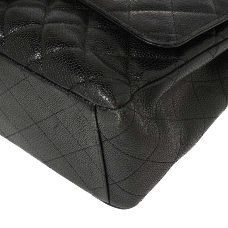 Pre Owned Chanel Black Quilted Caviar Leather Maxi Classic Single Flap Bag