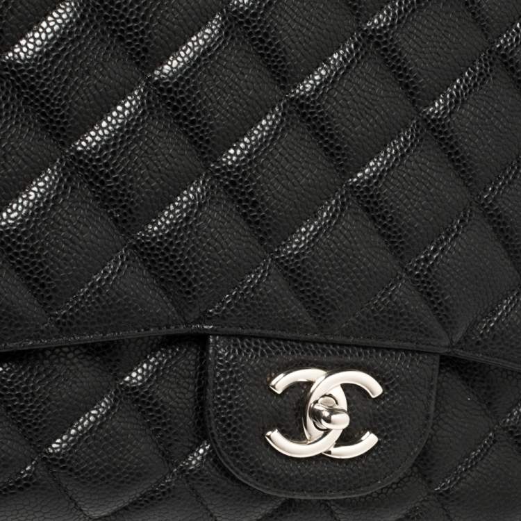 Pre Owned Chanel Black Quilted Caviar Leather Maxi Classic Single Flap Bag