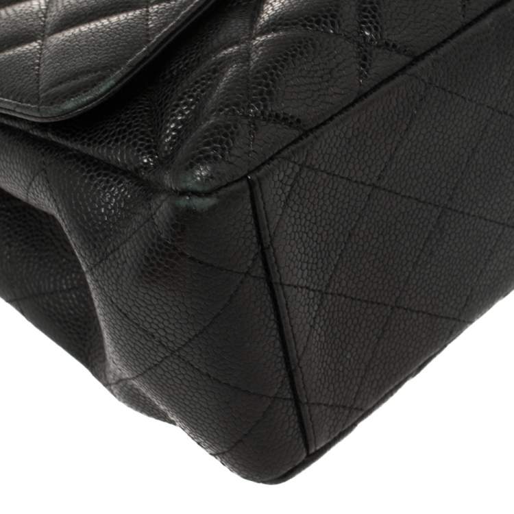 Pre Owned Chanel Black Quilted Caviar Leather Maxi Classic Single Flap Bag