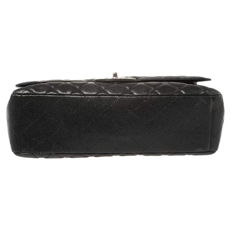 Pre Owned Chanel Black Quilted Caviar Leather Maxi Classic Single Flap Bag