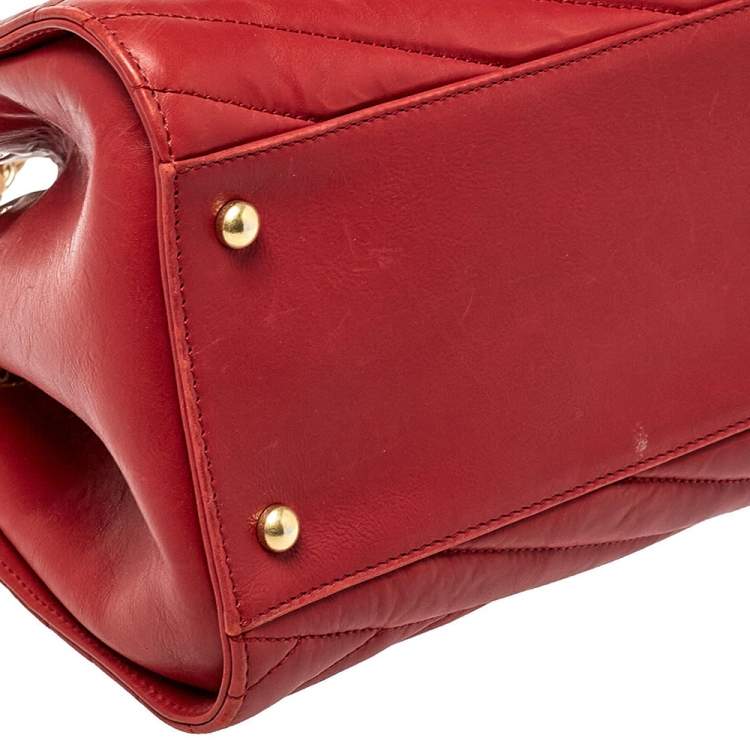 Pre Owned Chanel Red/Tan Chevron Leather Gabrielle Chain Shopper Tote