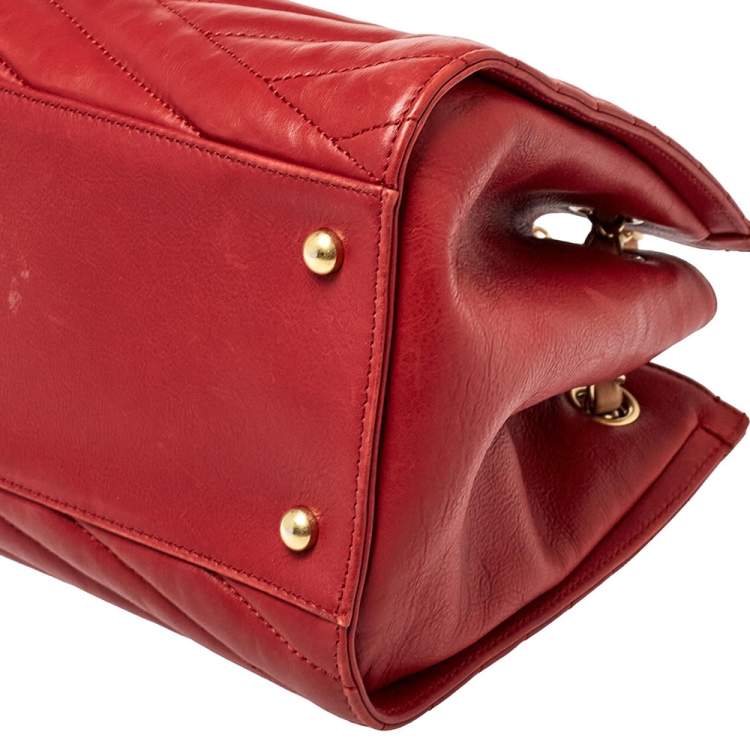 Pre Owned Chanel Red/Tan Chevron Leather Gabrielle Chain Shopper Tote