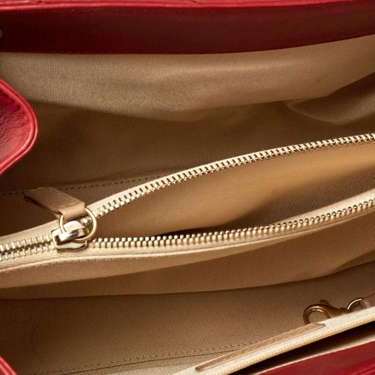Pre Owned Chanel Red/Tan Chevron Leather Gabrielle Chain Shopper Tote