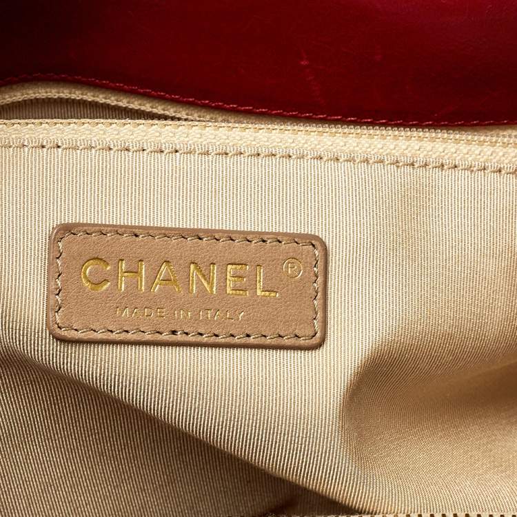 Pre Owned Chanel Red/Tan Chevron Leather Gabrielle Chain Shopper Tote