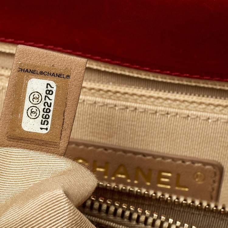 Pre Owned Chanel Red/Tan Chevron Leather Gabrielle Chain Shopper Tote