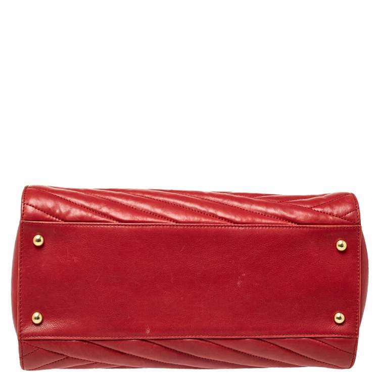 Pre Owned Chanel Red/Tan Chevron Leather Gabrielle Chain Shopper Tote