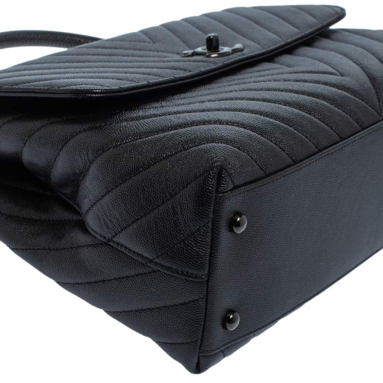 Chanel Black Chevron Leather Large Coco Top Handle Bag Chanel The
