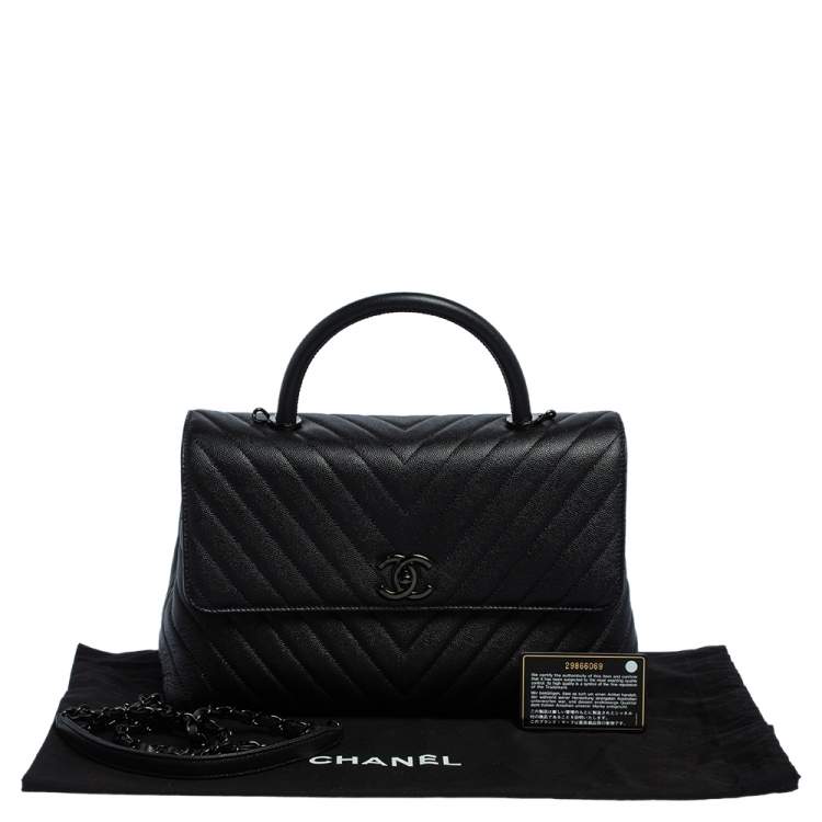 Chanel Black Chevron Leather Large Coco Top Handle Bag Chanel The