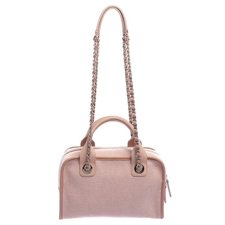 Pre Owned Chanel Pink Canvas Deauville Bowler Bag