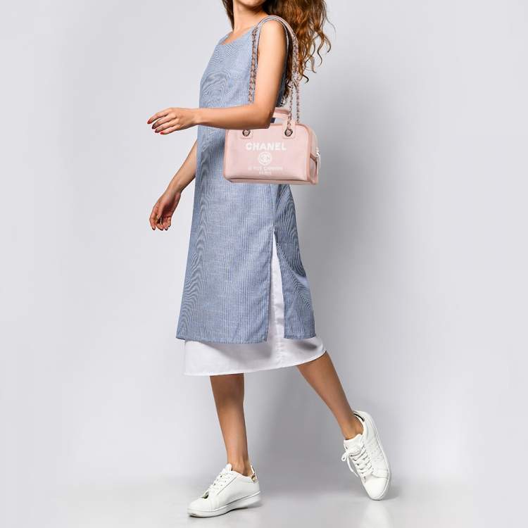 Pre Owned Chanel Pink Canvas Deauville Bowler Bag