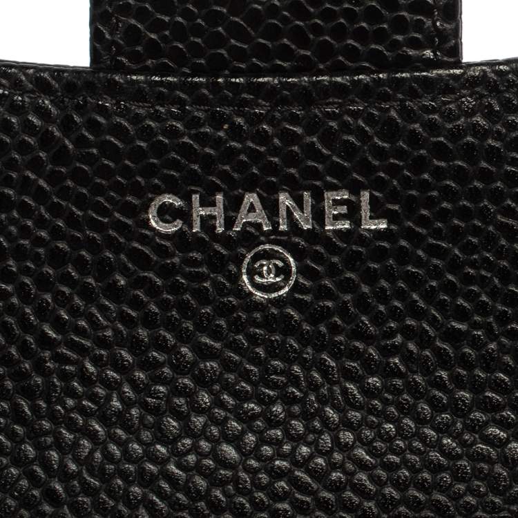 Pre Owned Chanel Black Caviar Quilted Leather Trifold Flap Wallet