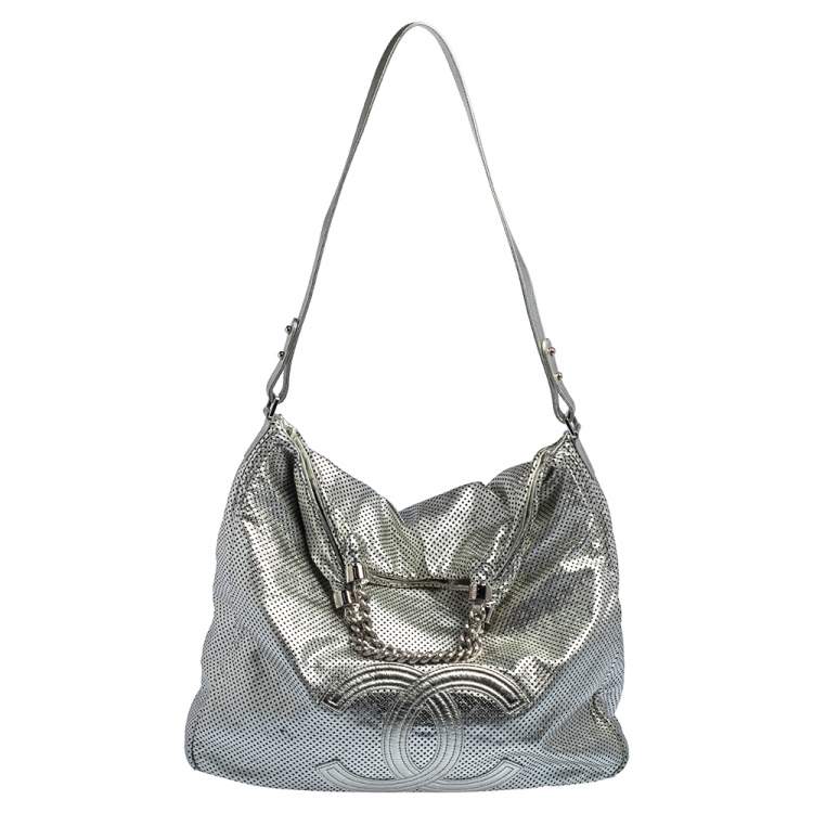 Chanel Silver Metallic Perforated Leather Rodeo Drive Tote Bag ., Lot  #79025