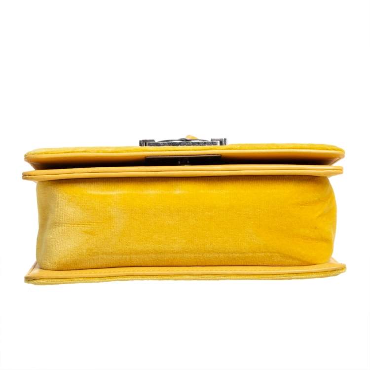 Pre Owned Chanel Yellow Quilted Velvet Small Boy Flap Bag
