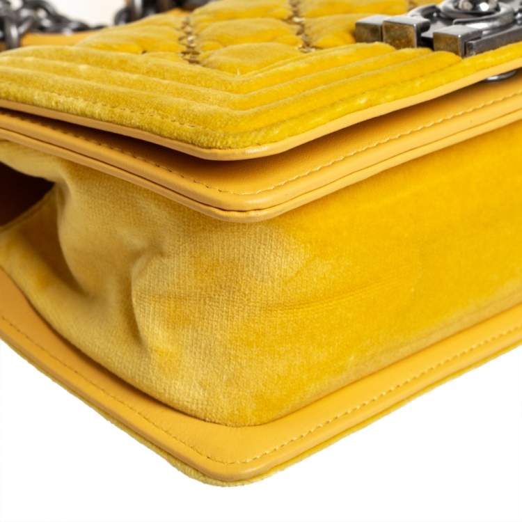 Pre Owned Chanel Yellow Quilted Velvet Small Boy Flap Bag